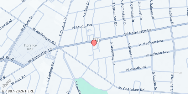 Map showing Outreach Family Fellowship - Florence at 1626 W. Palmetto St., Florence, SC