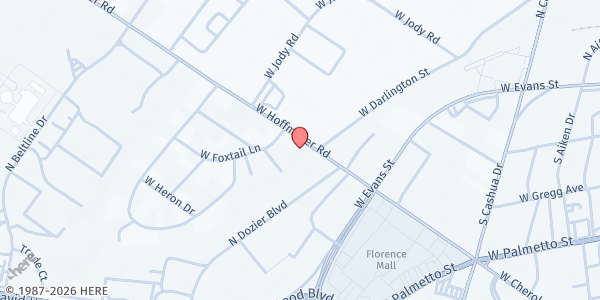 Map showing Salvation Army - Florence County at 2210 Hoffmeyer Road, Florence, SC