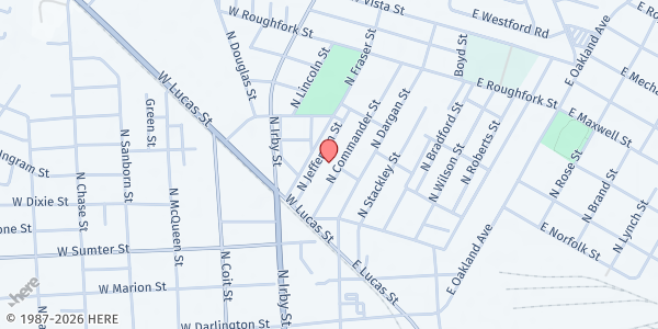Map showing Southern Calvary Baptist at 602 North Jefferson Street, Florence, SC