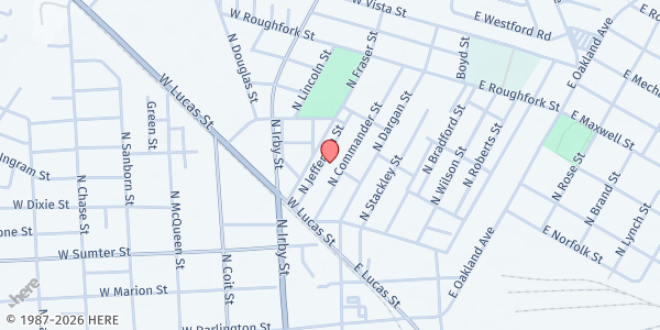 Map showing Southern Calvary Baptist Church at 602 North Jefferson Street, Florence, SC