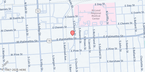 Map showing Zion Community Action Agency at 265 S. Church St., Florence, SC