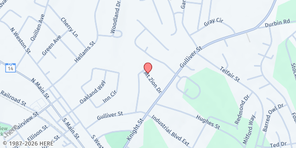 Map showing Mt. Zion Baptist Church at 106 Mt. Zion Drive, Fountain Inn, SC