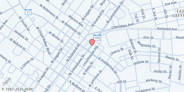 Map showing Peach Center Ministries at 518 North Limestone Street, Gaffney, SC