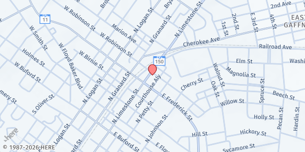 Map showing Peach Center Ministries Inc at 518 North Limestone St, Gaffney, SC