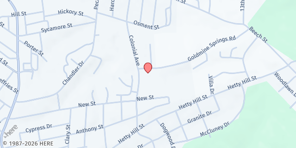 Map showing Salvation Army - Cherokee County at 601 Colonial Avenue, Gaffney, SC