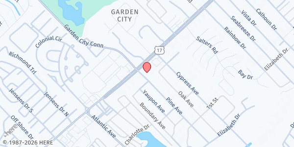 Map showing Shepherd of the Sea Lutheran Church at 2637 US-17 BUS S, Garden City, SC