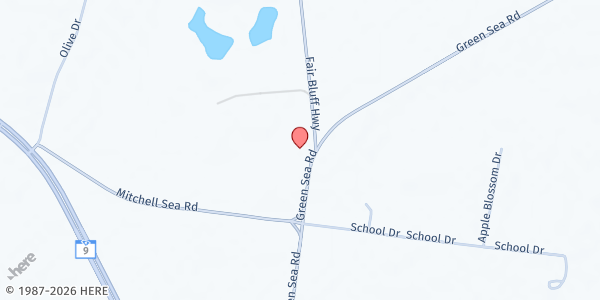 Map showing Green Sea Baptist Church at 1241 Green Sea Rd, Green Sea, SC