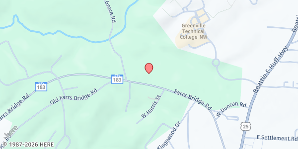 Map showing Abundant Life Church at 630 Farrs Bridge Rd., Greenville, SC
