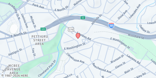 Map showing Eastside Baptist Center at 12 Ebaugh Ave., Greenville, SC