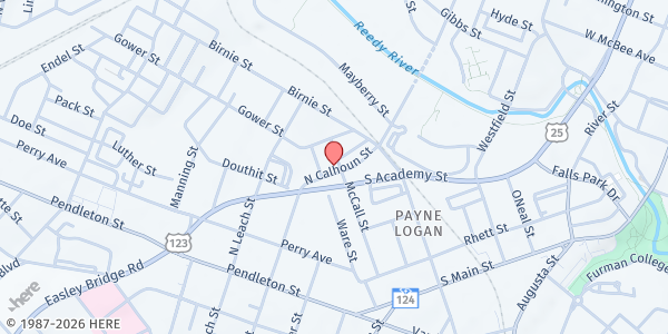 Map showing Israel Metropolitan CME church at 307 Calhoun Street, Greenville, SC