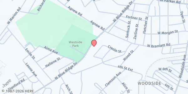 Map showing New Life Baptist at 2691 West Blue Ridge Drive, Greenville, SC