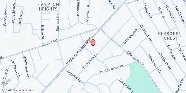 Map showing Our Savior Community Ministries at 2600 Wade Hampton Blvd, Greenville, SC