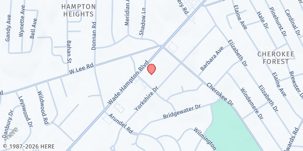 Map showing Our Savior Community Ministries Food Pantry at 2600 Wade Hampton Blvd, Greenville, SC