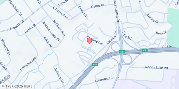 Map showing South Carolina Appalachian Council of Governments' Area Agency on Aging at 30 Century CIR, Greenville, SC