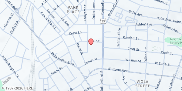 Map showing The Salvation Army-Greenville at 417 Rutherford Street, Greenville, SC