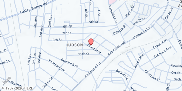 Map showing The Way of Holiness Mission at 228 Honour St., Greenville, SC