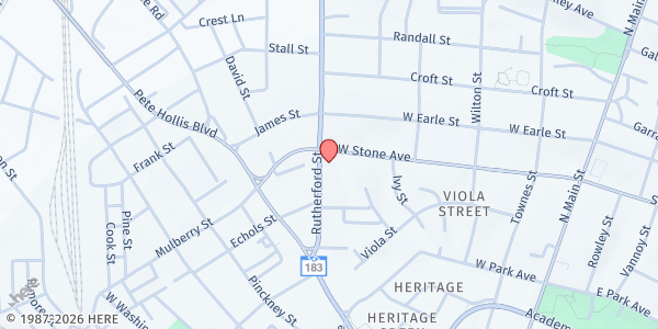 Map showing Triune Mercy Center at 222 Rutherford St., Greenville, SC