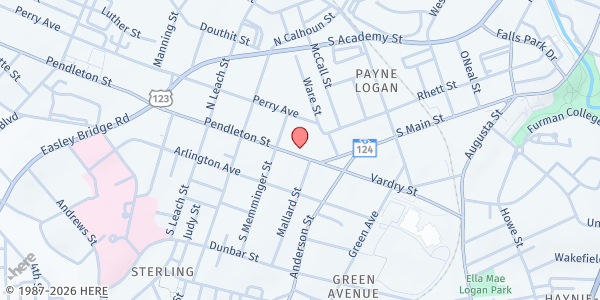 Map showing UHC-United Ministries at 606 Pendleton St., Greenville, SC