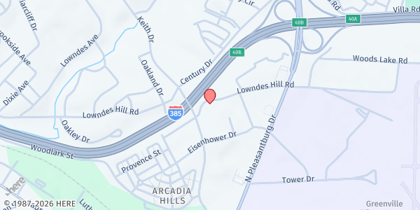 Map showing Water of Life Christian Church Manna Food Pantry at 710 Lowndes Hill Rd., Greenville, SC