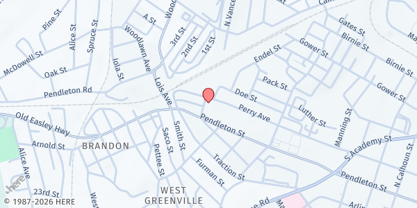 Map showing West Greenville Baptist Church at 551 Perry Avenue, Greenville, SC