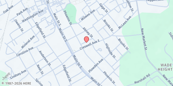 Map showing Food Bank of the LakeLands at 222 East Ave, Greenwood, SC