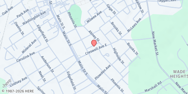 Map showing Greenwood Food Pantry at 222 E. Ave., Greenwood, SC