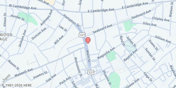 Map showing Main Street United Methodist Church at 211 N. Main St., Greenwood, SC