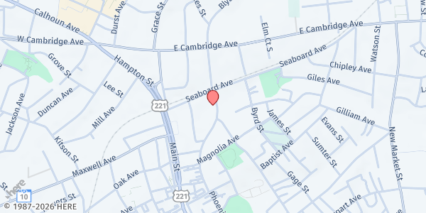 Map showing Salvation Army-Greenwood at 222 Pressley St, Greenwood, SC