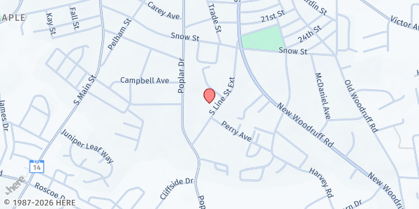 Map showing Greer Community Ministries Food Pantry at 738 S. Line St. Ext., Greer, SC