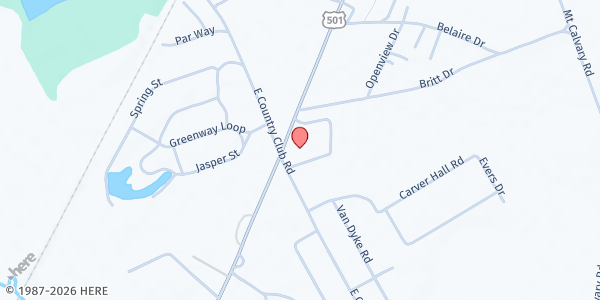 Map showing Hamer Church of God at 2410 Hwy 301 North, Hamer, SC