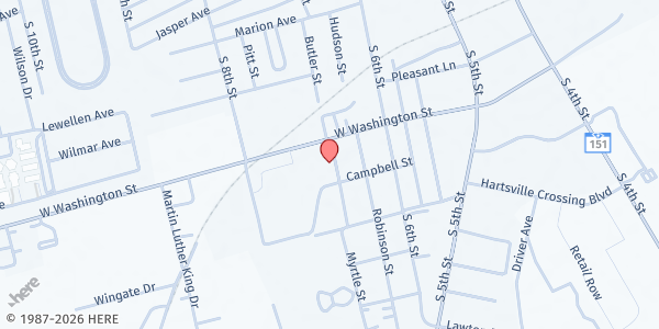 Map showing HRC Crusade For Christ Ministries at 910 Myrtle St., Hartsville, SC