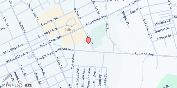 Map showing Kingdom Builders Worship Center at 208 2nd St., Hartsville, SC