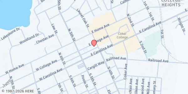Map showing Wesley UMC - Hartsville Soup Kitchen at 145 E. College Ave., Hartsville, SC