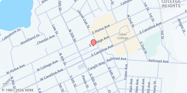 Map showing Wesley UMC-Hartsville Soup Kitchen at 145 East College Avenue, Hartsville, SC