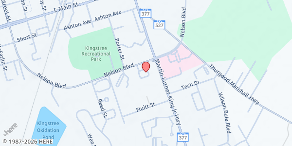 Map showing Praise Tabernacle Church at 482 Nelson Blvd., Kingstree, SC