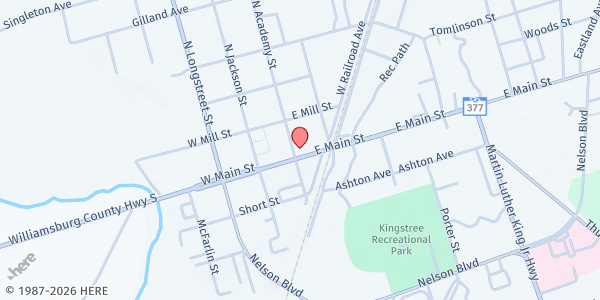 Map showing Teachings from the Ark at 105 E. Main St., Kingstree, SC