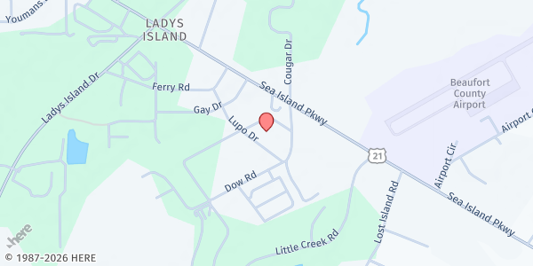 Map showing Meadowbrook Church of Beaufort at 12 Lupo Dr., Ladys Island, SC