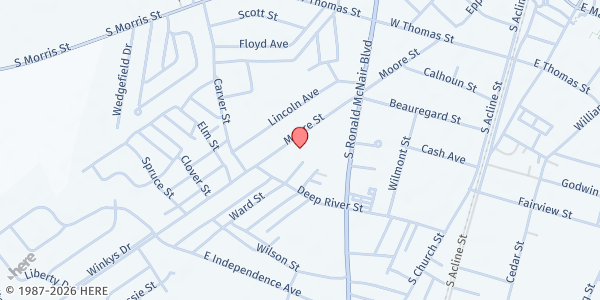 Map showing Greater St. James AME Church at 339 West Moore Street, Lake City, SC