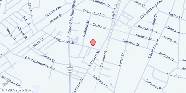 Map showing Wesley Chapel UMC at 112 Deep River St., Lake City, SC
