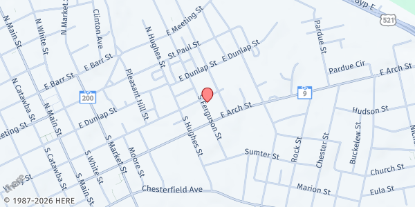 Map showing Greater New Hope Soup Kitchen at 201 S. Ferguson St., Lancaster, SC