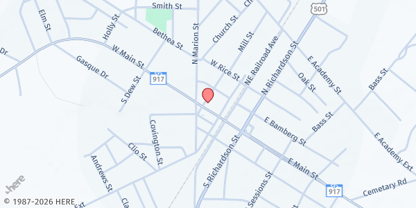 Map showing Latta Baptist Church at Latta Baptist Church, Latta, SC