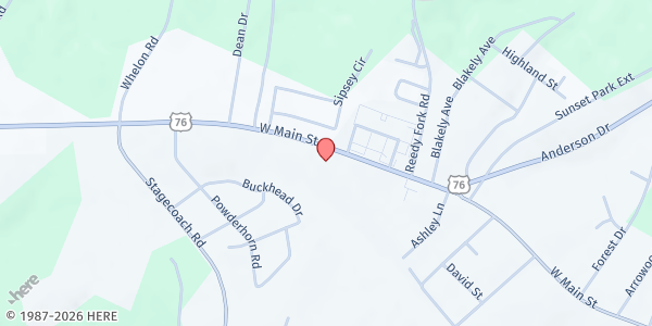 Map showing Wayside Baptist at 1517 West Main Street, Laurens, SC