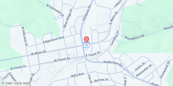 Map showing New Hope Baptist Church at 5 E. Main St., Liberty, SC