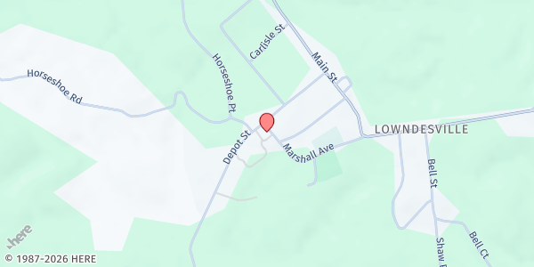 Map showing Lowsdesville Pentecostal at 215 Depot St., Lowndesville, SC