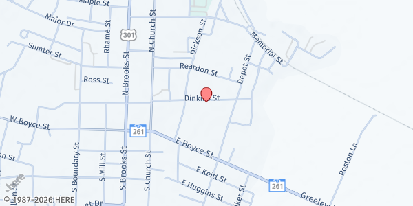 Map showing Tabernacle of Praise and Worship at 212 Dinkins Street, Manning, SC