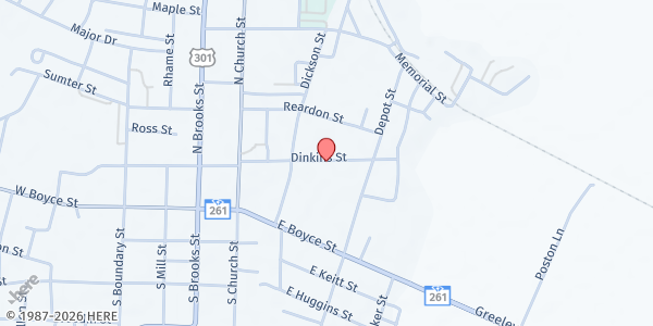 Map showing Tabernacle of Praise & Worship at 212 Dinkins Street, Manning, SC