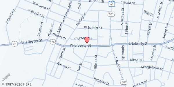 Map showing Greater Highway Church at 306 W. Liberty St., Marion, SC