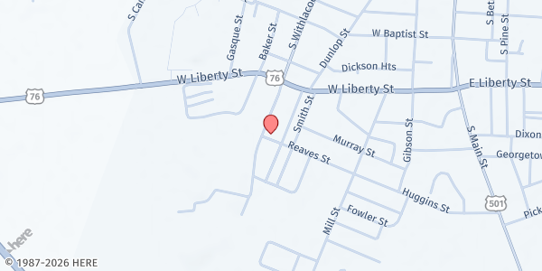 Map showing Robinson Temple Church at 506 Reaves St., Marion, SC