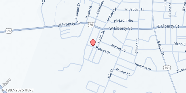 Map showing Robinson Temple Church at 506 Reaves Street, Marion, SC