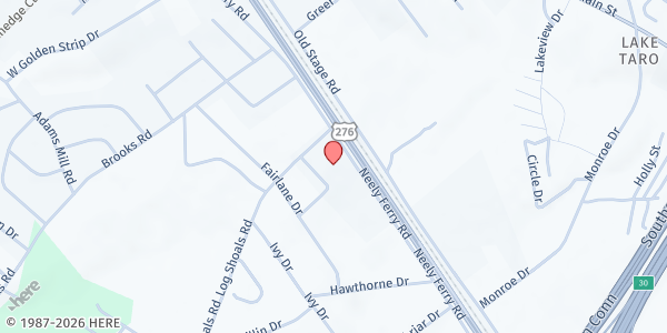 Map showing Messiah Lutheran at 1100 Log Shoals Rd., Mauldin, SC